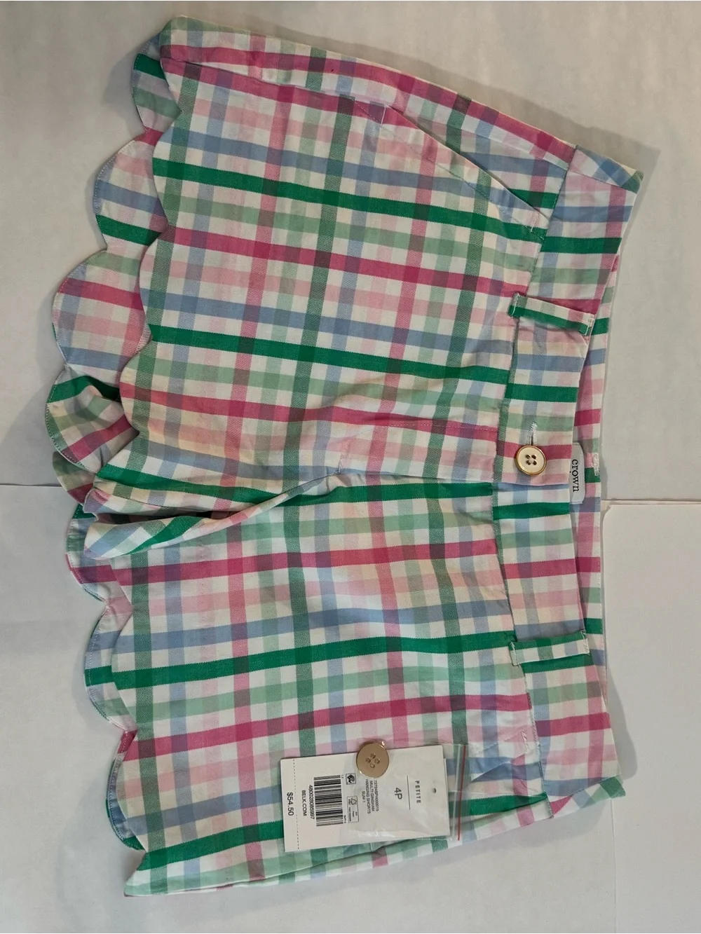 crown & ivy Pastel Plaid Scallop Hem Shorts - Pink, Green, Blue